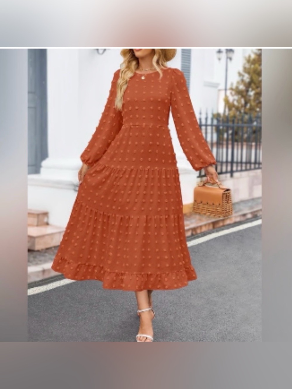 NWT Textured Tiered Maxi Dress in Burnt Orange